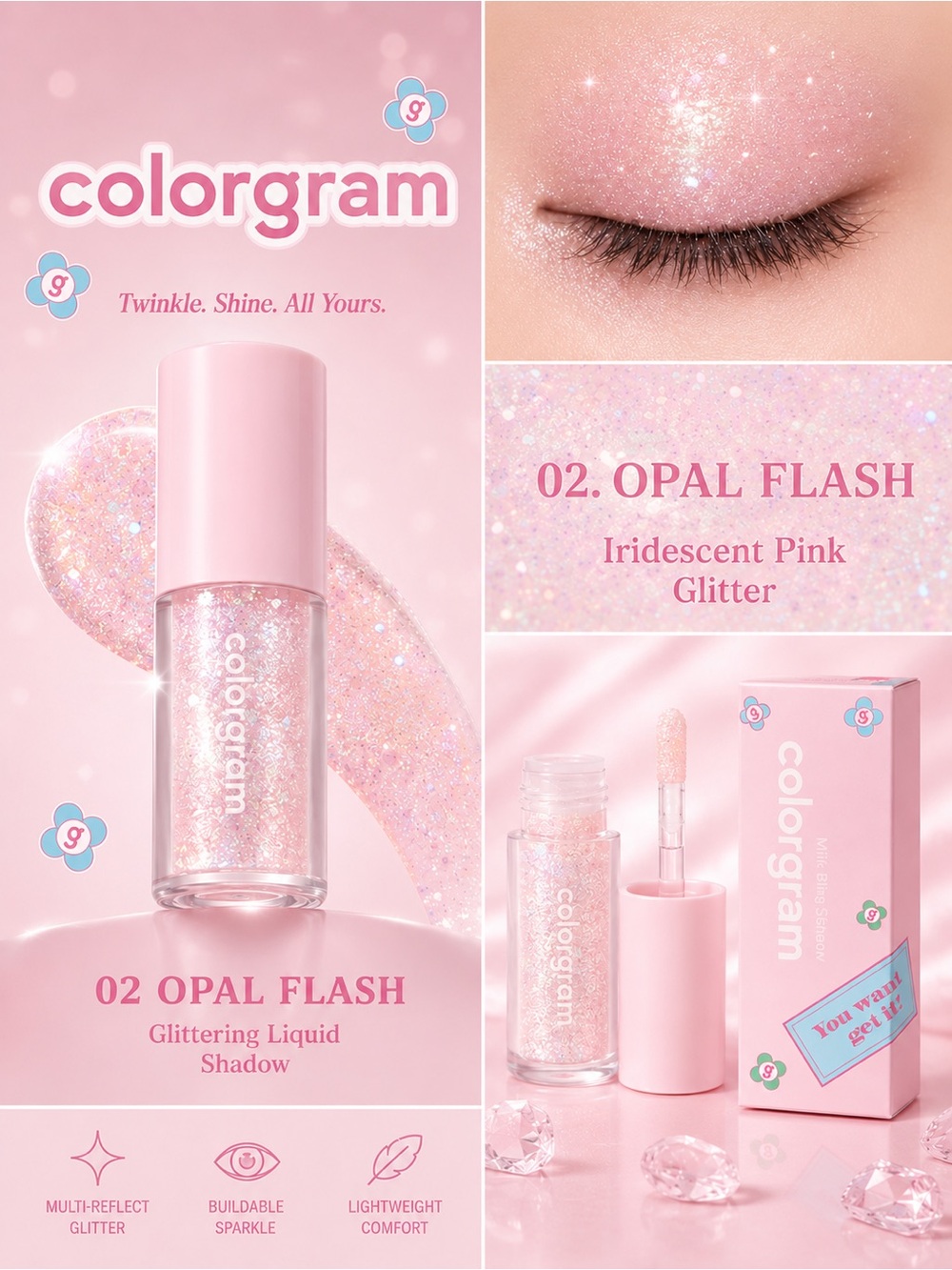 Colorgram Opal Flash Iridescent Pink Glittering Liquid Shadow